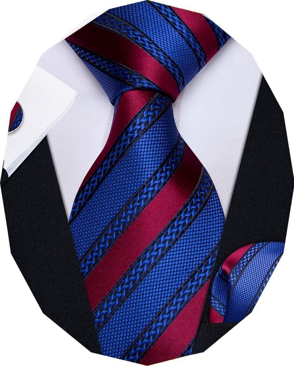 8878 Blue Red Ties Striped Tie Woven Silk Necktie Handkerchief Cufflinks